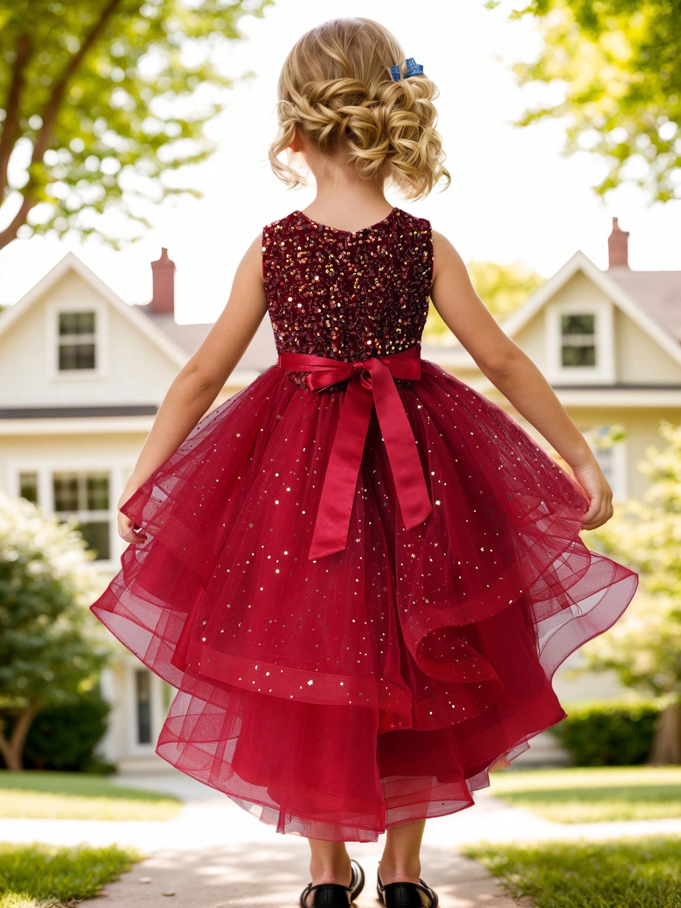 Baby Girl Princess Floral Sequ - Toddler Girl Tulle Party Dress ulasan dan harga