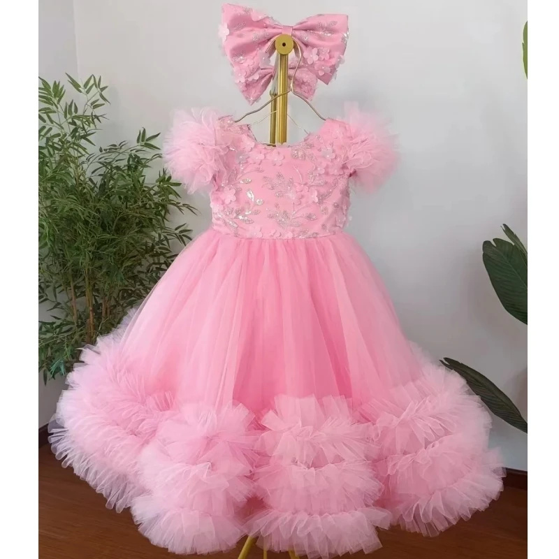 Customized Pink Flower Girl Dr - Toddler Girl Tulle Party Dress ulasan dan harga
