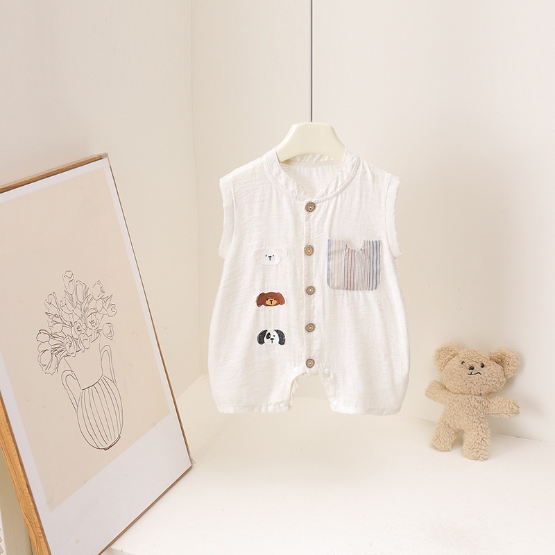 2026 Summer Cartoon Bear Print - Baby Summer Linen Sleeveless Jumpsuit ulasan dan harga