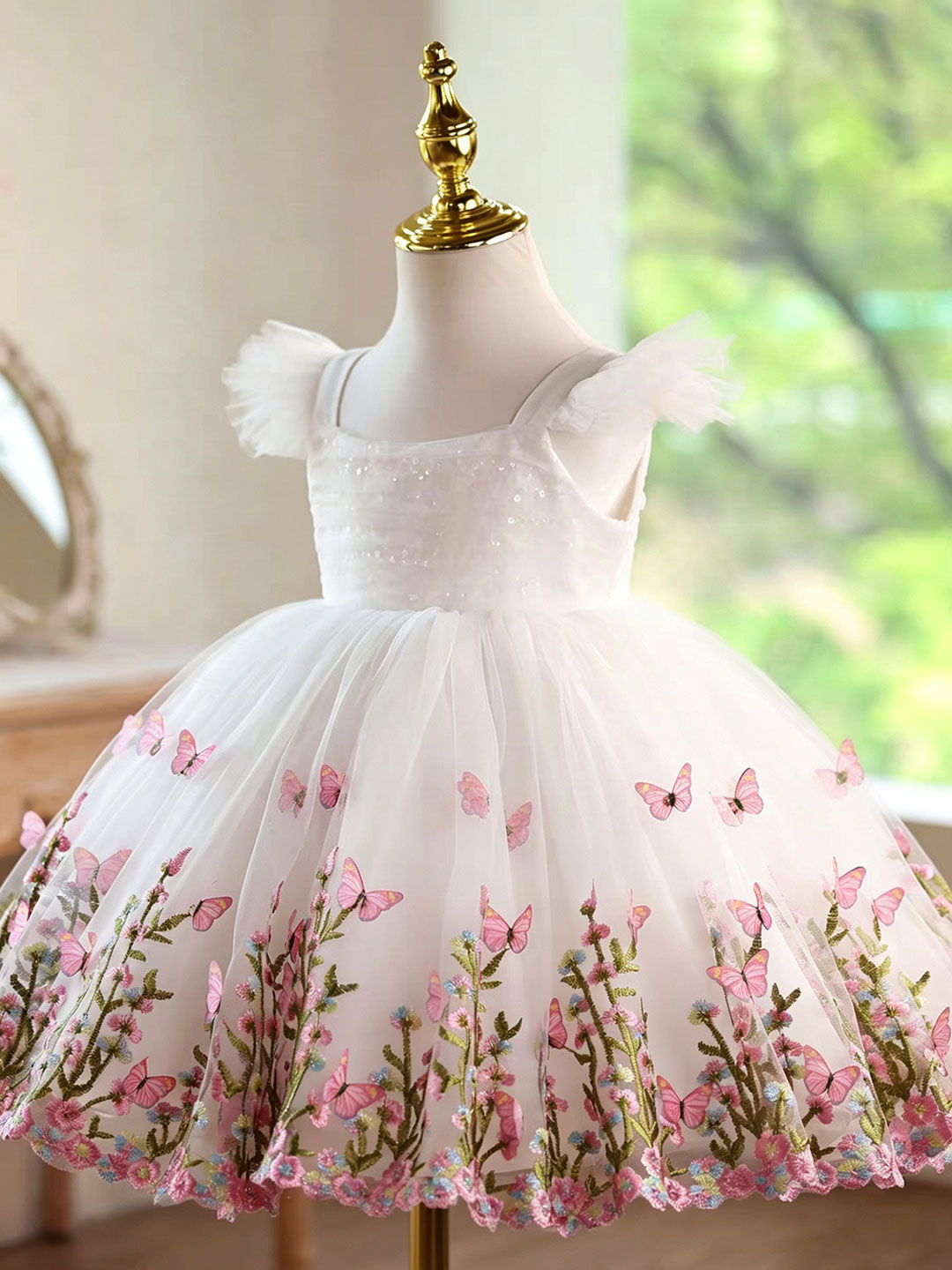 Jill Wish D277 White Butterfly - Toddler Girl Tulle Party Dress ulasan dan harga